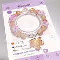 Forest style beaded bracelet with pink flowers and a maple leaf charm for women - Fallen Maple Leaf Orange