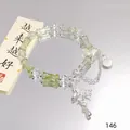 Forest style green crystal bamboo bead bracelet with silver butterfly charm for women - Scallop Bamboo Joint Green