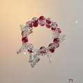Elegant red starry crystal beaded bracelet featuring silver butterfly charms for women - Red Bead Butterfly Dream