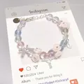 Mori style crystal bead bracelet with resin roses and silver heart key charm - Ballet Rose Multicolor