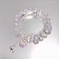 Elegant dreamy purple crystal beaded bracelet featuring a cute character rabbit charm - Bow Rabbit Purple