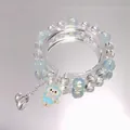 Elegant double-layer crystal bead bracelet with a cute blue rabbit charm for women - Bow Rabbit Blue