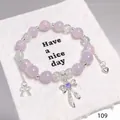 Minimalist purple crystal beaded bracelet with silver butterfly bow charm for women - Heart Bow Purple
