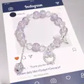 Purple crystal beaded bracelet with silver butterfly charms and crescent moon pendant - Crystal Dream Butterfly Blue Purple