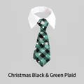 Elegant pet Christmas necktie featuring a festive green and black plaid snowflake pattern - Christmas Black & Green Plaid