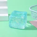 Blue glitter squishy cube toy with slow rebound TPR material for effective stress relief - Blue Glitter Cube