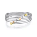 Stackable multi-layer stainless steel twisted cable bracelet with tri-color bead accents - Tri-Color Mixed Style