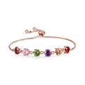 Elegant rose gold adjustable slider bracelet featuring multi-colored cubic zirconia stones - Round Style