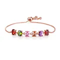 Rose gold adjustable slider box chain bracelet with oval multi-color cubic zirconia stones - Oval Design