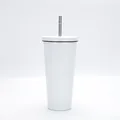 White 750ml 304 stainless steel insulated vacuum coffee tumbler with matching lid and metal straw - 750ml / White