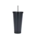 750ml matte black 304 stainless steel vacuum insulated tumbler with metal straw - Black