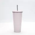 Insulated 750ml stainless steel straw cup in an elegant pale pink matte finish - Pink