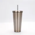 Large 750ml stainless steel vacuum coffee tumbler with straw in coffee bronze metallic finish - Luxury Gold