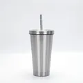 750ml large capacity 304 stainless steel tumbler with straw in metallic silver finish - Steel Color