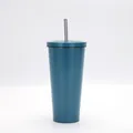 Dark teal 750ml stainless steel vacuum insulated tumbler with reusable metal straw and lid - Teal