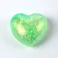 Translucent green heart-shaped stress relief squishy toy with glitter and sequins. - OPP Bag / Green