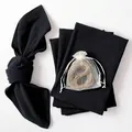 Premium set of black cotton linen napkins with rustic twine for table decoration - Black
