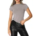 Casual slim fit grey short sleeve t-shirt for women in trendy street style outfit - S / Tops / Light Gray
