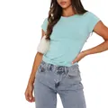 Slim fit light blue short-sleeved t-shirt with crew neck design for women street style - S / Tops / Sky Blue