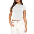 Maglietta bianca a maniche corte da donna, vestibilità slim, girocollo casual - Taglia S / Bianco