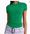 Slim fit bright green short sleeve t-shirt for women casual everyday wear tee top - XS / Tops / Green