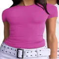 Casual slim fit short sleeve hot pink T-shirt for women featuring a solid color - XS / Tops / Rose Red