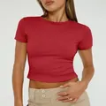Stylish slim fit red crop top short sleeve casual t-shirt for women's street style - XS / Tops / Dark Red