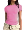 Women's casual slim fit short sleeve cotton t-shirt in a vibrant pink solid color style - XS / Tops / Deep Pink