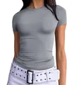 Slim fit grey short sleeve crew neck T-shirt for women in casual style - XS / Tops / Light Gray