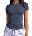 Womens slim fit navy blue short sleeve crew neck T-shirt for casual street style wear - XS / Tops / Navy Blue