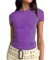 Slim fit purple short sleeve t-shirt for women in casual street style top fashion. - XS / Tops / Deep purple