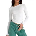 Professional slim fit long-sleeved white crew neck T-shirt for women street style - S / Tops / White