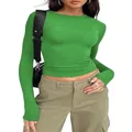 Slim fit long-sleeved green T-shirt for women in bright grass green shade - XS / Tops / Grass Green