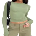 Casual slim fit long sleeve green T-shirt for women, stylish streetwear base layer - XS / Tops / Light Green