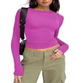Slim fit long sleeve crew neck magenta top for women's casual street fashion wear - 2XL / Tops / Plum (No.43)