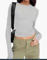 Women's slim fit long sleeve heather grey t-shirt in casual streetwear style - M / Top (49号) / Light Gray