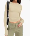 Women's slim-fit long-sleeve crew neck T-shirt in cream beige for casual streetwear - 2XL / Tops / Apricot (No. 50)