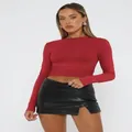 Stylish red long sleeve slim fit pullover t-shirt for women in casual street style - 2XL / Tops / Red
