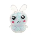 Macro view of transparent rabbit-shaped stress toy filled with pastel colorful foam beads - Macaron Green Purple