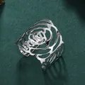Silver hollow rose metal napkin ring holder for elegant hotel and dining table decor - Rose Flower Hollow Style / Silver