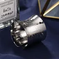 Silver hollow metal napkin ring with luxury engraved floral pattern for table decor - Open Rose Texture Style / Silver