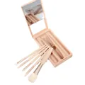 Kit de 5 mini pinceaux de maquillage portables avec étui de voyage à miroir intégré rose - Abricot Beige