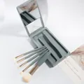 Set professionnel de 5 mini pinceaux de maquillage portables avec étui gris miroir - Bleu Brume