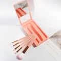 Set de 5 pinceaux de maquillage portables dans un étui rose avec miroir de voyage - Rose