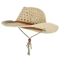 Cappello di paglia intrecciato a mano in stile cowboy per protezione solare - Taglia unica / Stile Bambino-Beige (80FMZ54C)