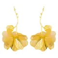 Detailed view of gold oversized hollow flower drop earrings with branch stems - Gold Fine Hollow Out Floral Earrings (Style 5)