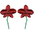Eleganti orecchini a fiore 3D rossi con stelo verde e strass rossi scintillanti - Orecchini a Goccia Orchidea Rossa con Strass (Stile 3)
