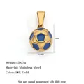 Colgante de fútbol de acero inoxidable chapado en oro 18K, esmalte azul, sport - Dorado / 10,4 mm / Azul