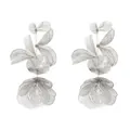 Exaggerated elegant silver hollow-out wire mesh floral tiered statement drop earrings - Silver Hollow Wire Triple Flower Earrings (Style 8)