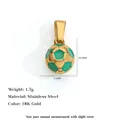 Sports style stainless steel soccer pendant necklace with green enamel and 18K gold finish - Steel / 7.1mm / Green